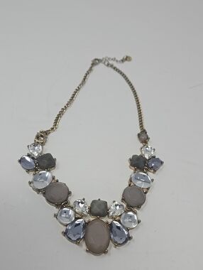 LOFT Gray and Gold Gemstone Bib Necklace